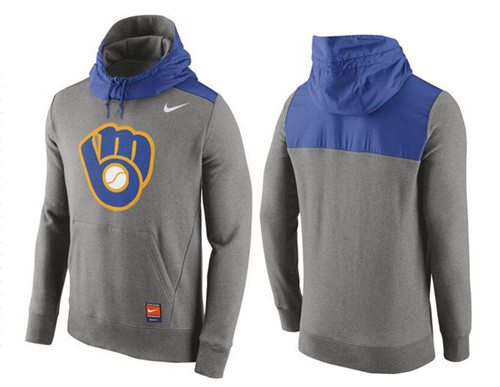 Men's Milwaukee Brewers Nike Gray Cooperstown Collection Hybrid Pullover Hoodie - Click Image to Close